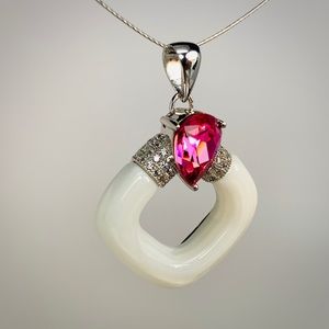 925 Sterling Silver White Glass Pendant